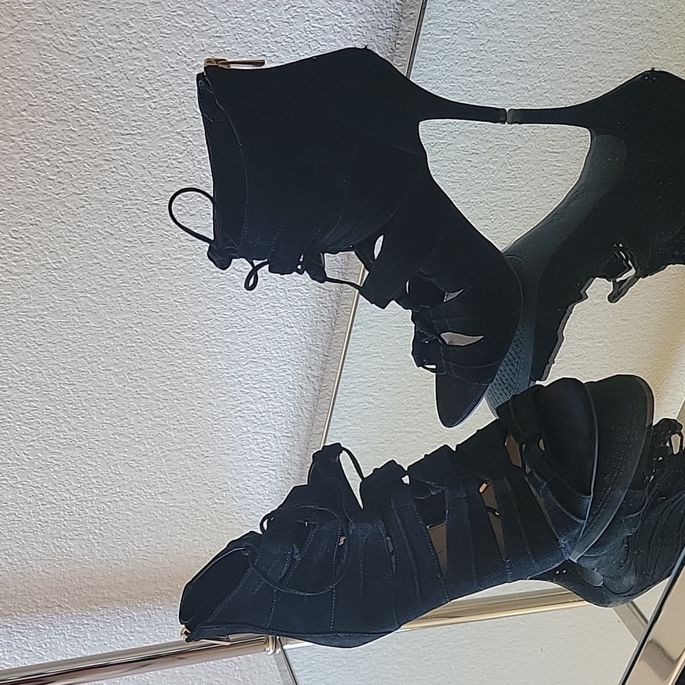 Jessica Simpson Laced, black suede heels, size 8.5